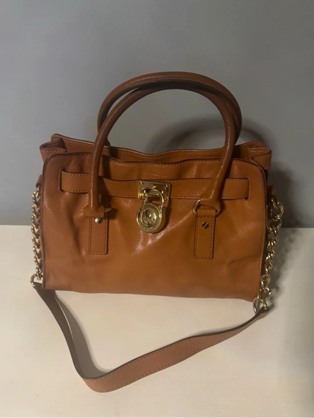 Michael Kors Cognac Leather Satchel with Gold Hardware - Picture 5 of 12